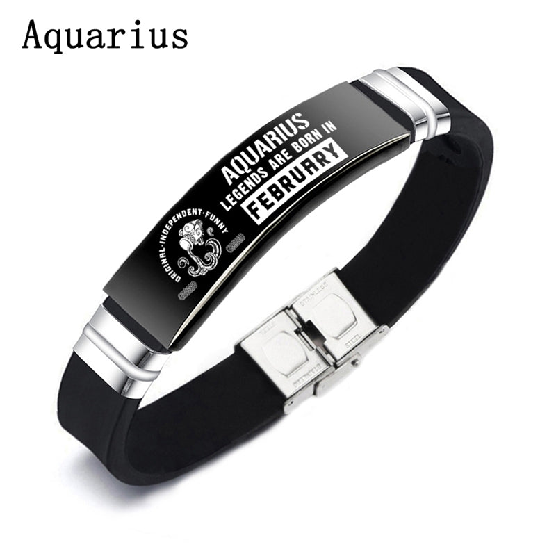 Black 12 Constellation Zodiac Sign ID Bracelets Bangles For Women Men