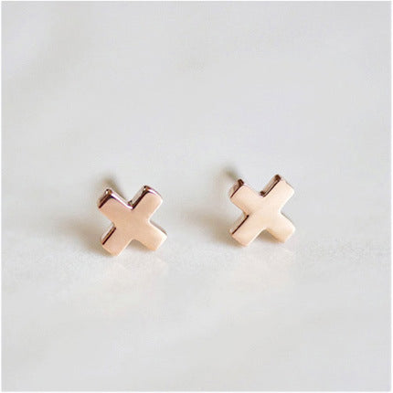 Brushed Silver Square Time Gem Stud Earrings