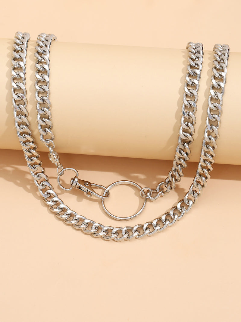 Simple Multi-layer Flat Snake Chain Electroplated Rhinestone Necklace