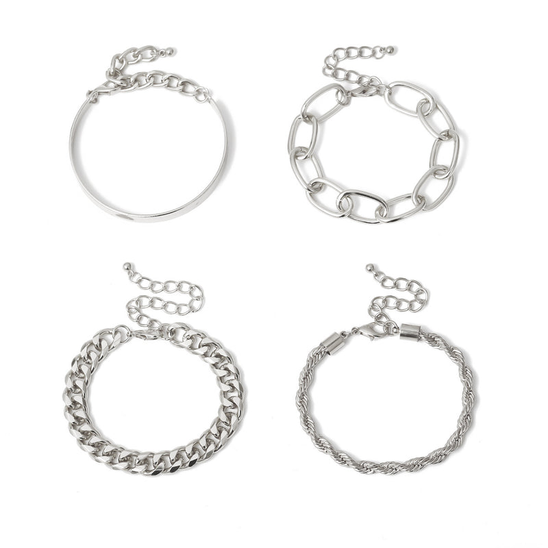 Smooth C-shaped mixed twist chain bracelet