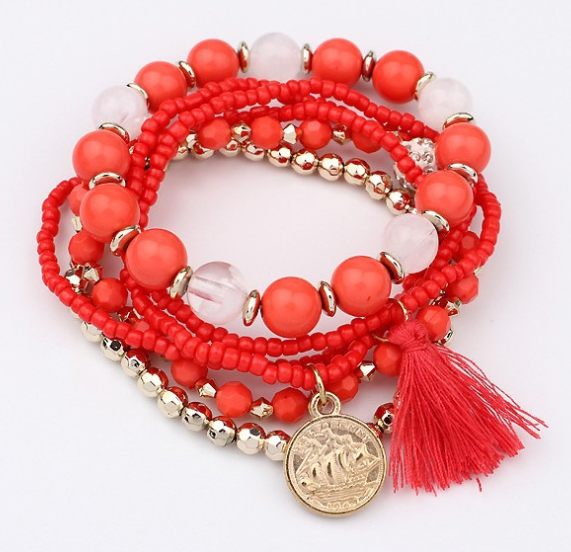 Bohemian Rice Beads And Tassel Multi-Layer Colorful Elastic Bracelet