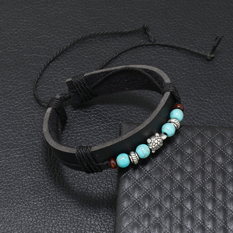 Multilayer Turtle Tiger Stone PU Leather Braided Hand Rope