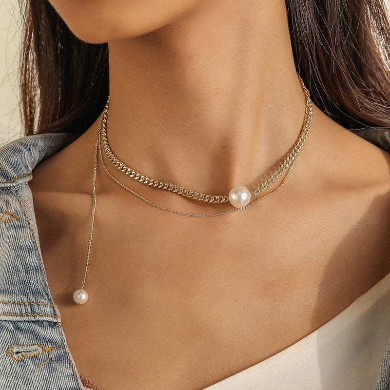 All-match Cold Rock Hip-hop Pearl Necklace Clavicle Chain Female