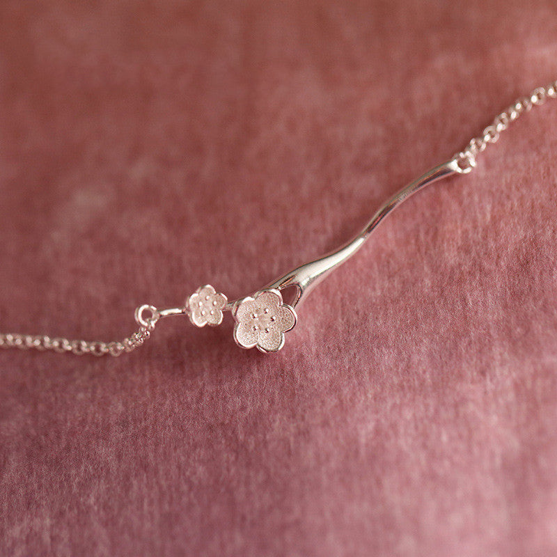 Sterling Silver Peach Blossom Branch Women's Bracelet