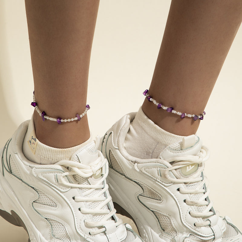 Beach Style Single Layer Trendy Irregular Colored Stone Anklet