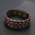 Men's Black Woven Leather Fashion Adjustable Bracelet