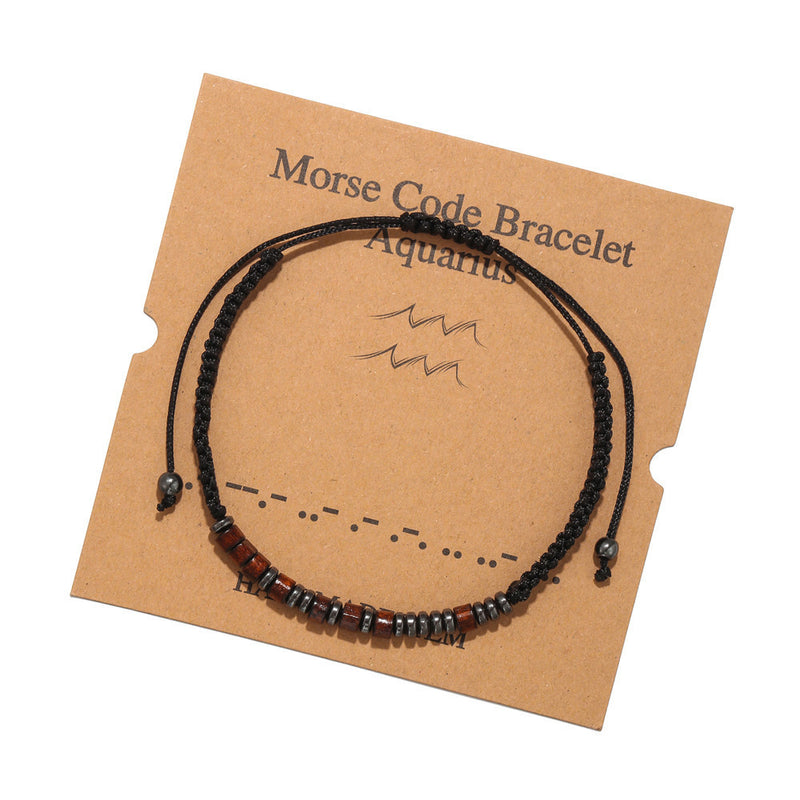 Black Iron Stone Wood Chip Beaded Card Couple Bracelet