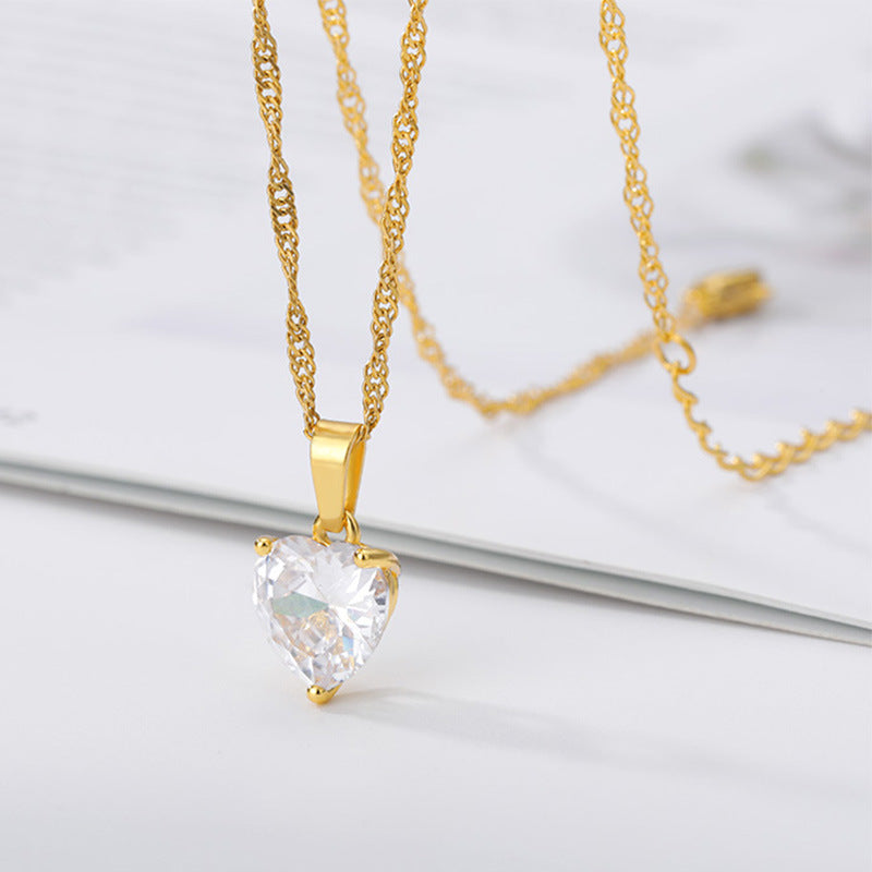 Sweet Heart-shaped Inlaid Zircon Pendant Necklace Women