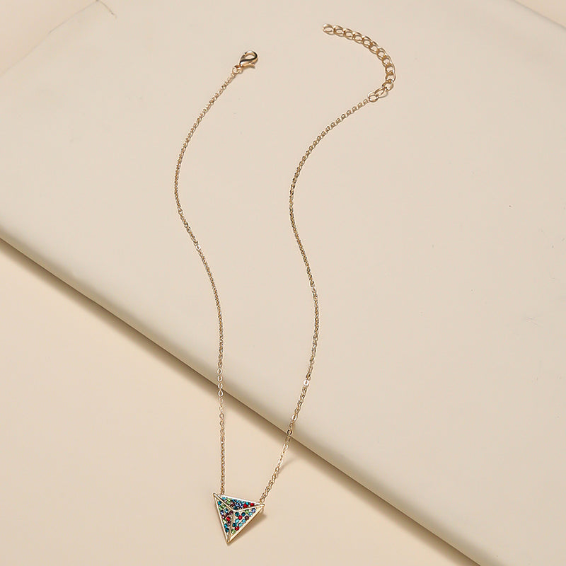 Simple And Generous Triangle Necklace With Flashing Diamonds And Colored Gemstones