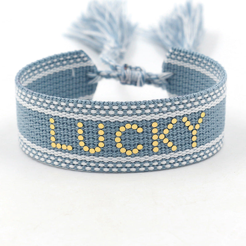 Braided Word Embroidered Diamond Bracelet