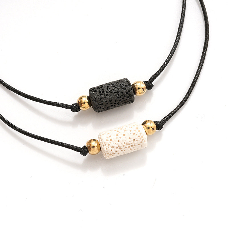 Creative Wax Thread Braided Volcanic Stone Bracelet For Couples