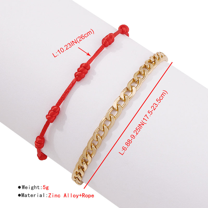 Double Layer Retro Alloy Chain & Rope Bracelet