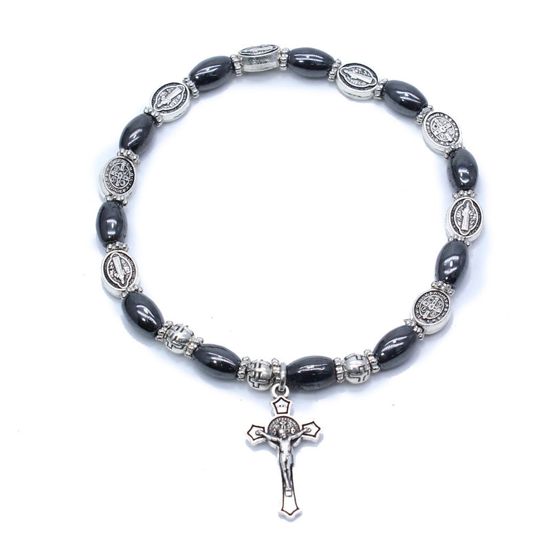 Christian Icon Black Beads Cross Bracelet Bracelet Jewelry  Beaded Rosary