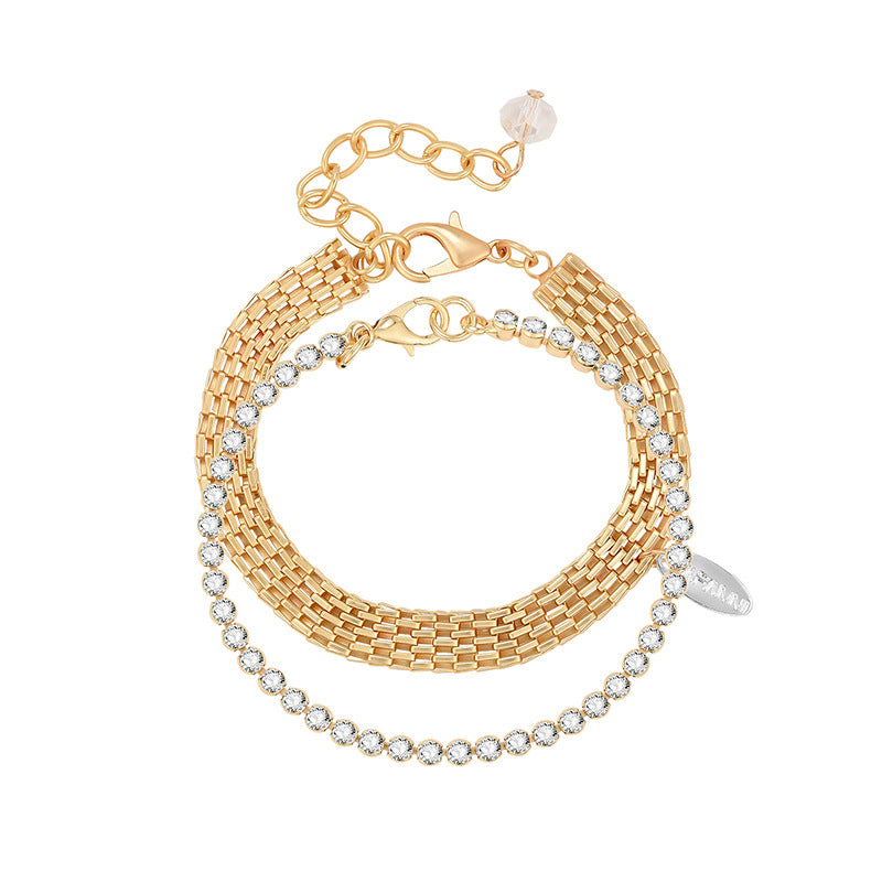 Alloy Geometric Double Layer Diamond Bracelet