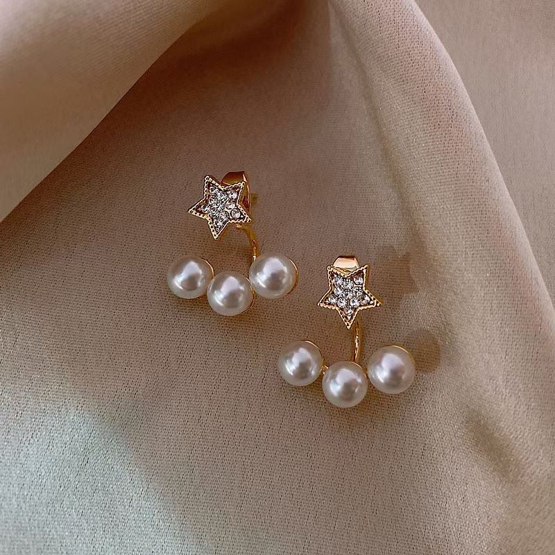 Silver Needle Pearl Earrings Simple And Versatile Rear-hanging Retro Temperament Earrings