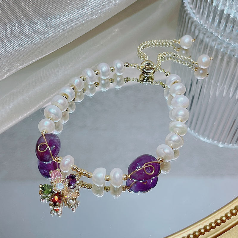 Five-color Flower Pearl Bracelet Women's Amethyst