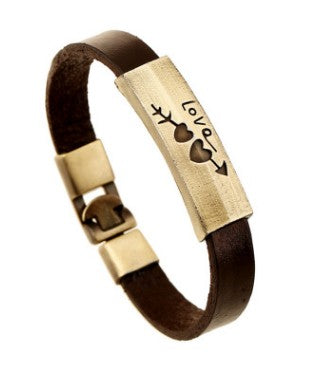One Arrow Pierced Heart Cowhide Leather Bracelet For Couples