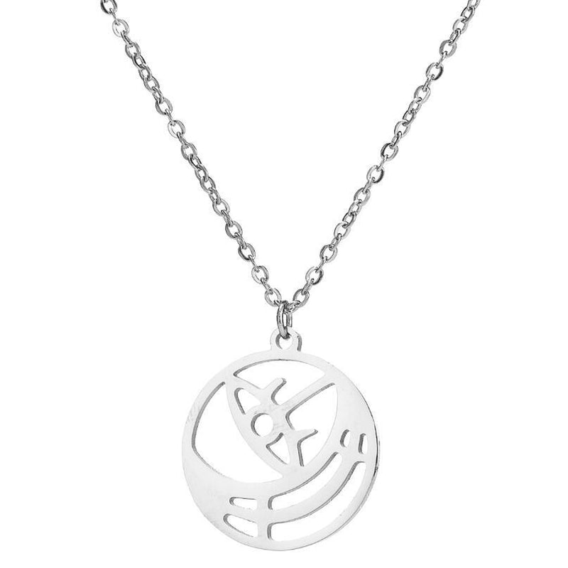 Geometric Round Simple Necklace With Lady's Stainless Steel Moon Eyes Pendant