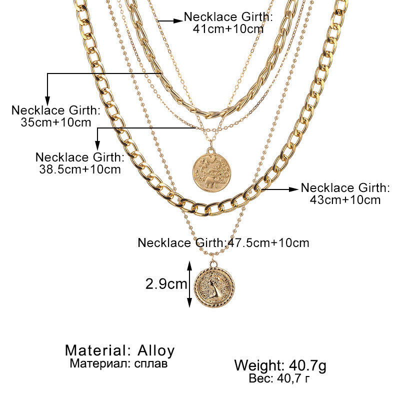 Multilayer Disc Head Pendant Necklace