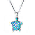 Blue opal ladies cute little turtle necklace