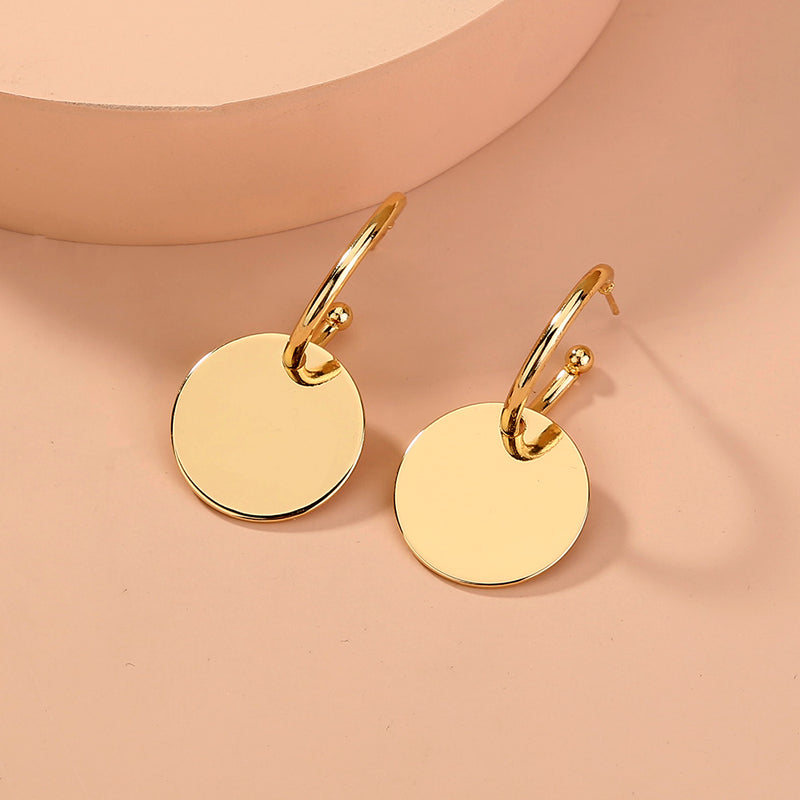 Simple metal c-shaped Earhook, stylish round pendant earrings for women