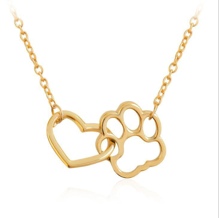 Women's Hollow All Match Dog Paw Peach Heart Necklace