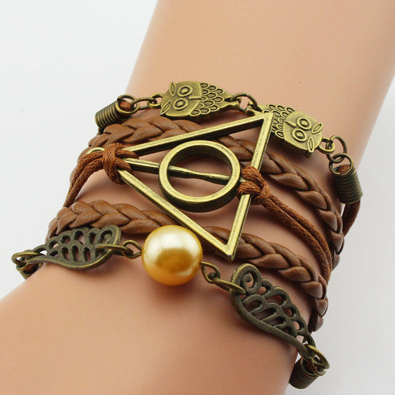 Vintage & Creative Leather Cord Deathly Hallows Bracelet