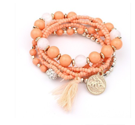 Bohemian Rice Beads And Tassel Multi-Layer Colorful Elastic Bracelet