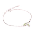 Small tender green leaf silver bracelet women