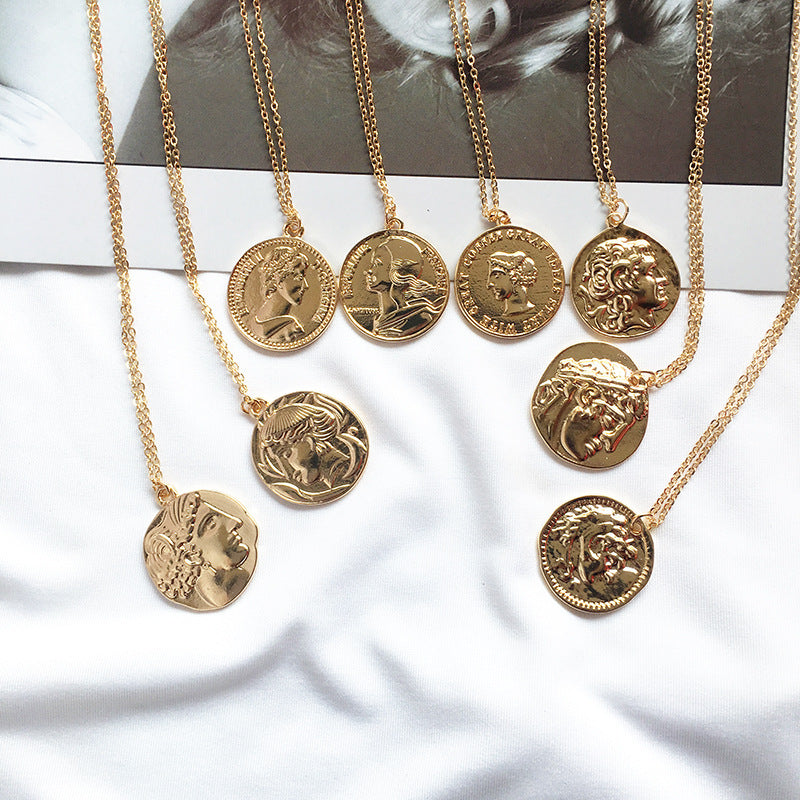 Simple Vintage Carved Coin Pendant Necklace