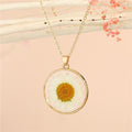 Retro Simple Daisy Sunflower Pendant Dried Flower Resin Necklace