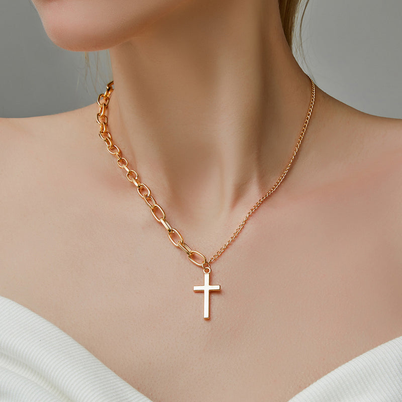 Korean Version Ins Style Chain Asymmetric Cross Necklace