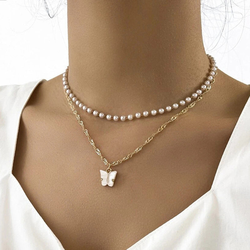 Necklace Simple Double Layer Small Peach Heart With Diamonds