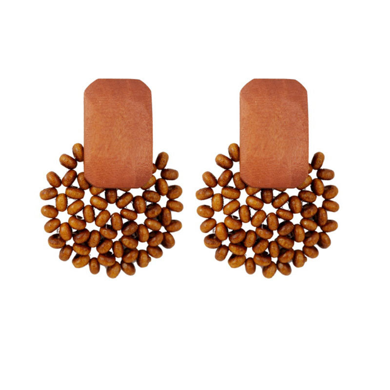 Woven wood vintage earrings