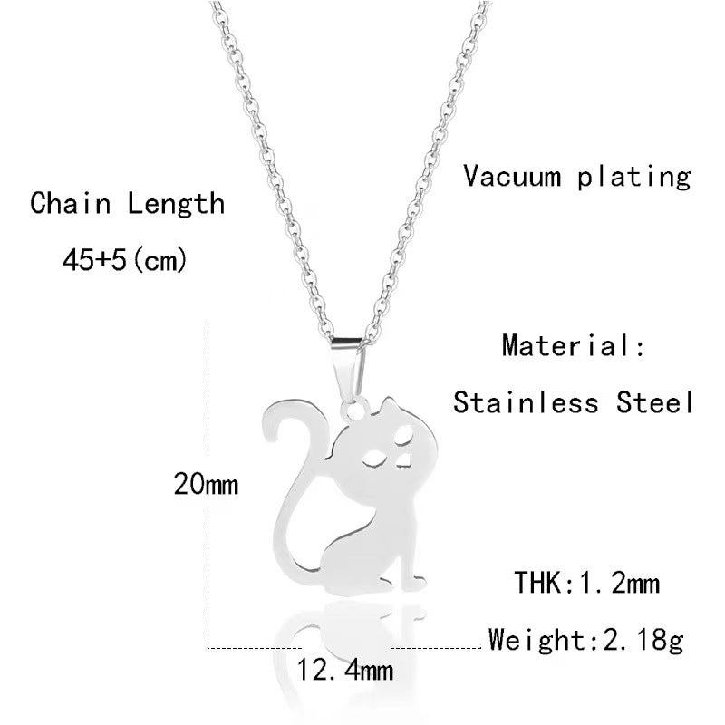 Fashion Stainless Steel Hollow Cat Pendant