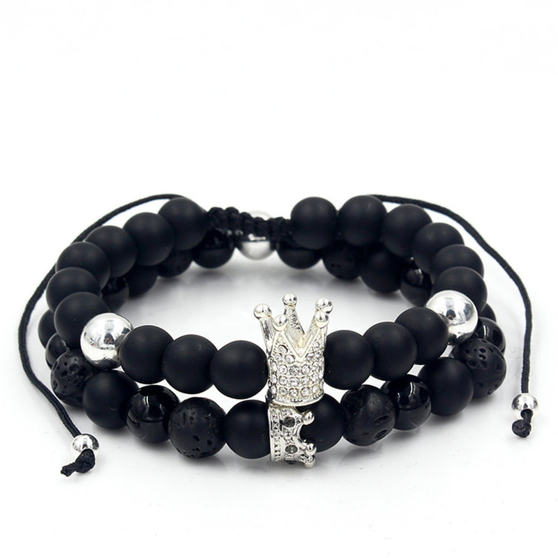 Black Matte Zircon Crown Volcanic Stone Bracelet