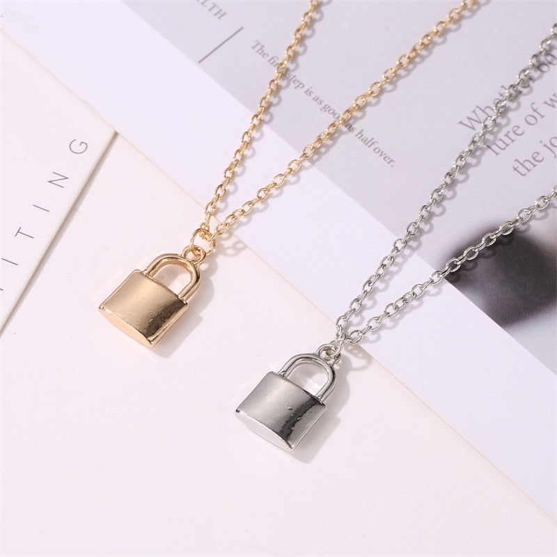 Fashion metal solid lock personality necklace