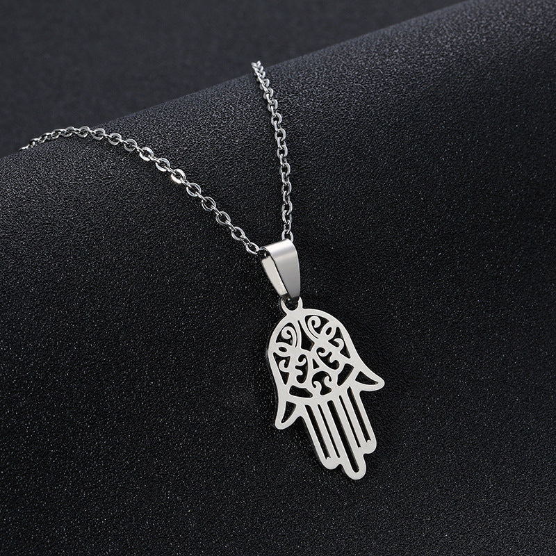 Fashion Creative Stainless Steel Hamsa Palm Pendant Necklace