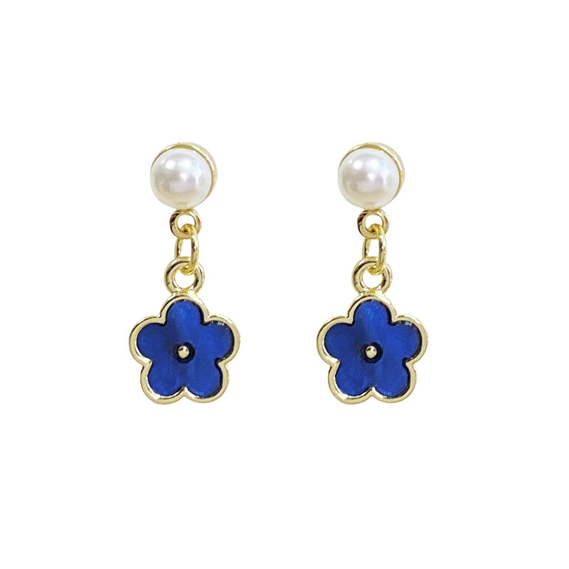 Women's Silver Needle Klein Blue Small Flower Stud Earrings