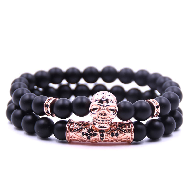 Copper Bracelet with Micro Inlay Skull