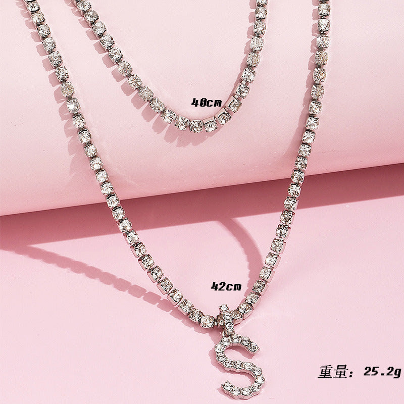 Double Necklace With Diamond Set Letter S Pendant