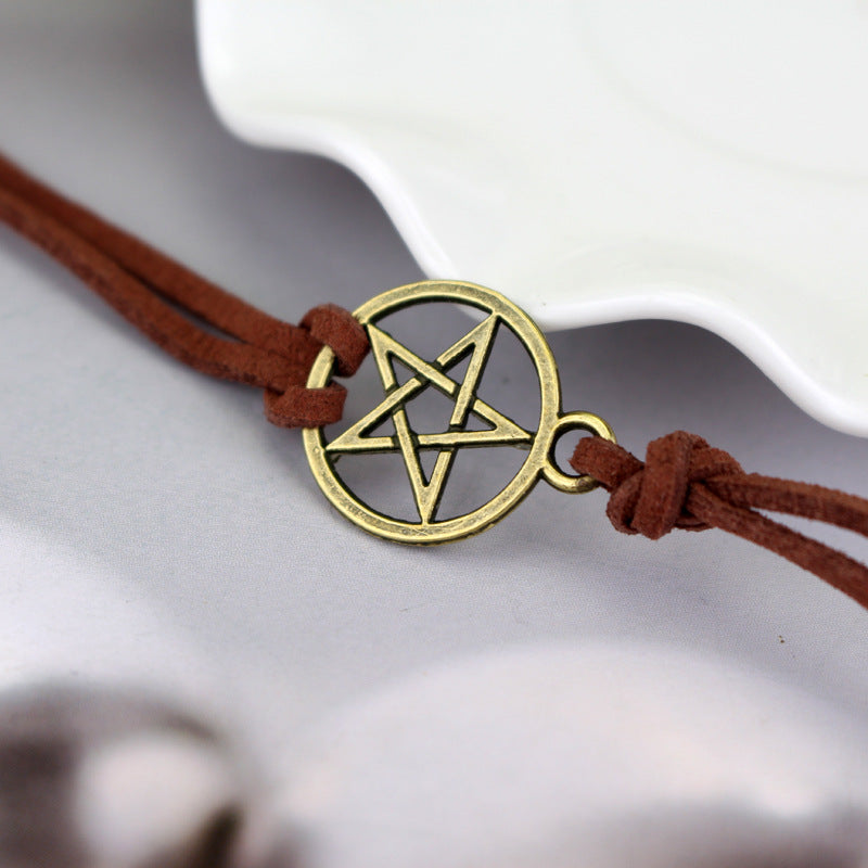 Pentagram woven leather rope bracelet