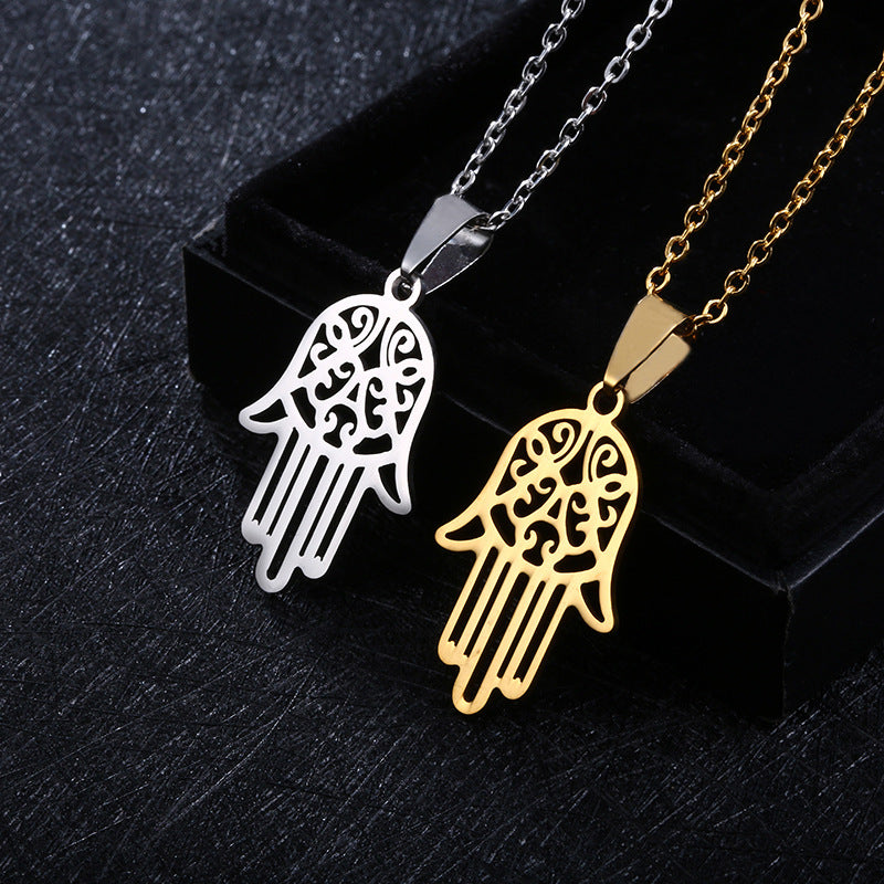 Fashion Creative Stainless Steel Hamsa Palm Pendant Necklace