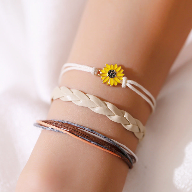 Small Metal Daisy Hand-woven Rope Bracelet