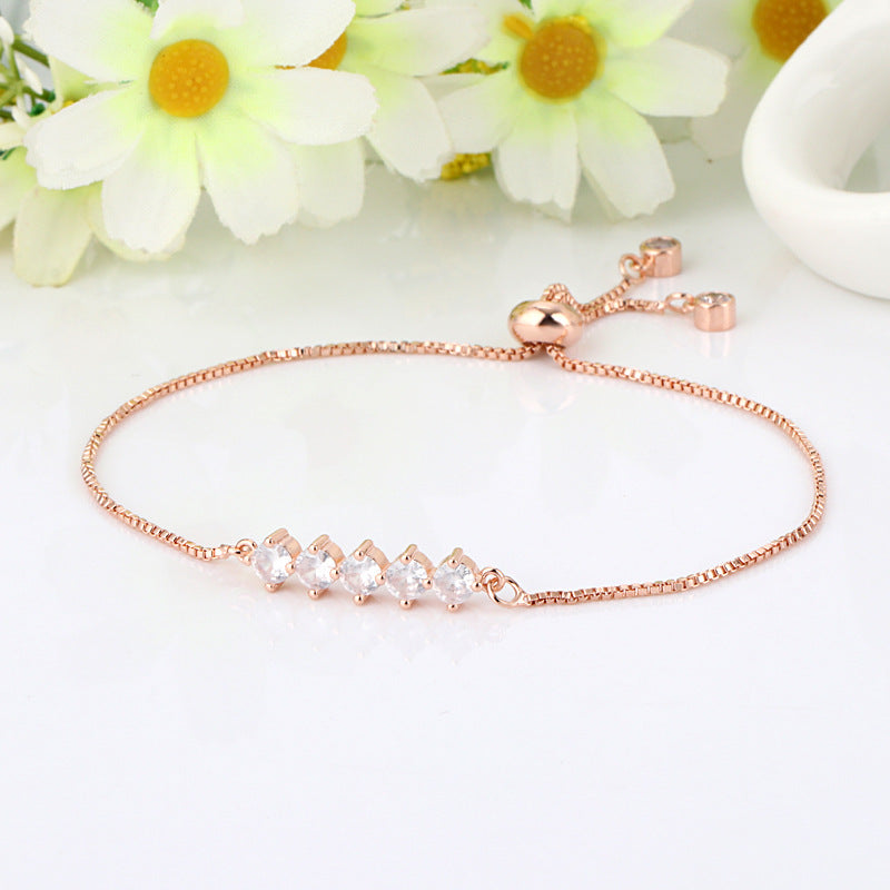 Bracelet Rose Gold Plated With 10 Zircon Diamonds