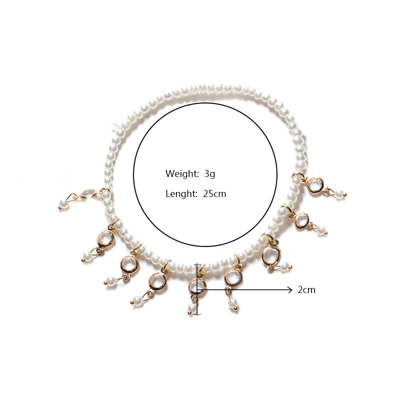 All-match Pearl Crystal Tassel Elastic Anklet