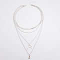 Fashion Simple Multi-layer Necklace Moon Shape Studded With Water Drop Zircon Pendant Bobo Beads Necklace