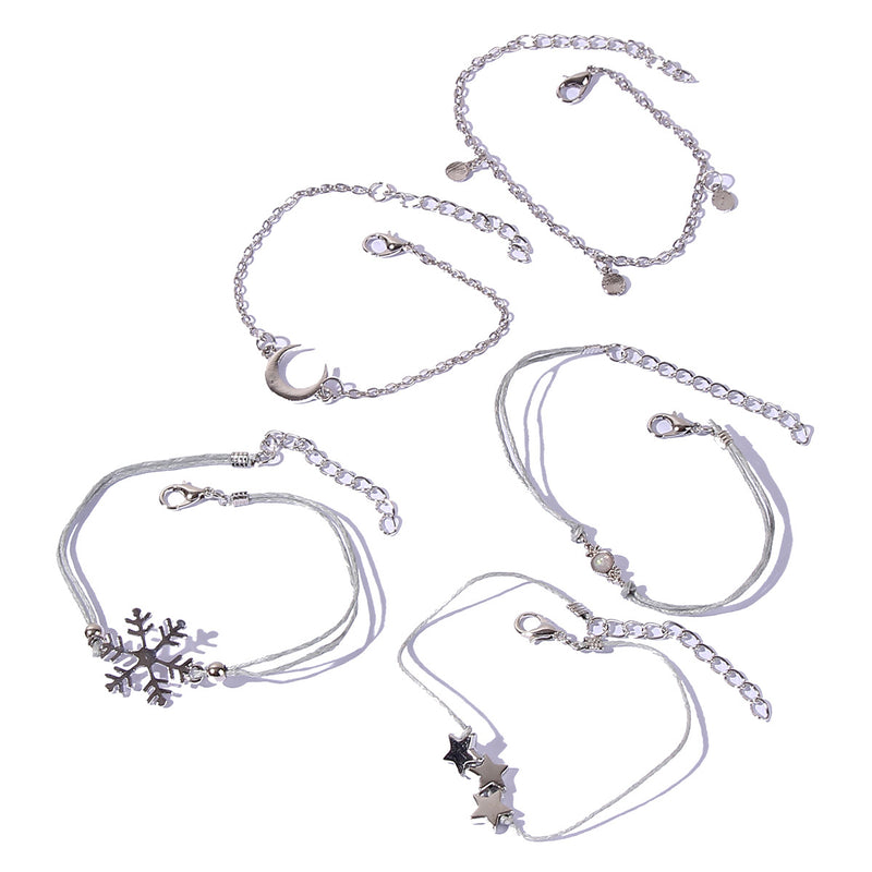 Fashion Snowflake Personality Metal Star Moon Bracelet Set