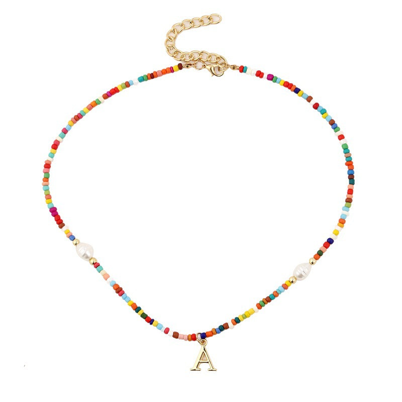 Bohemian Letter A Color Bead Necklace