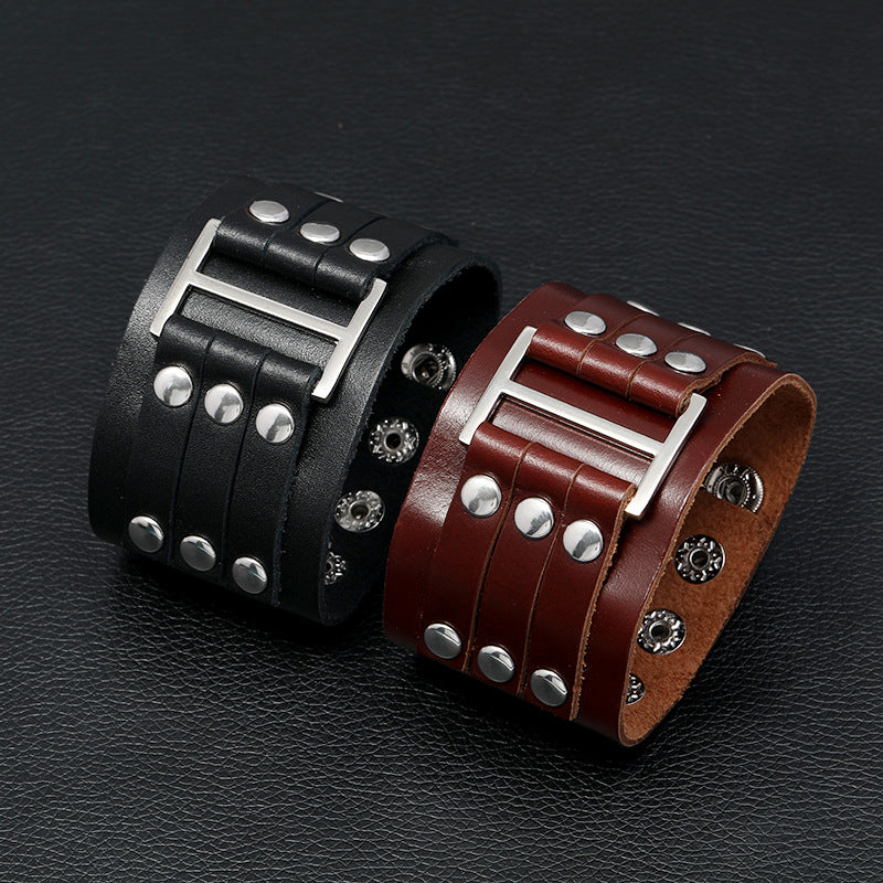 Vintage Multilayer Rivet Leather Men's Bracelet